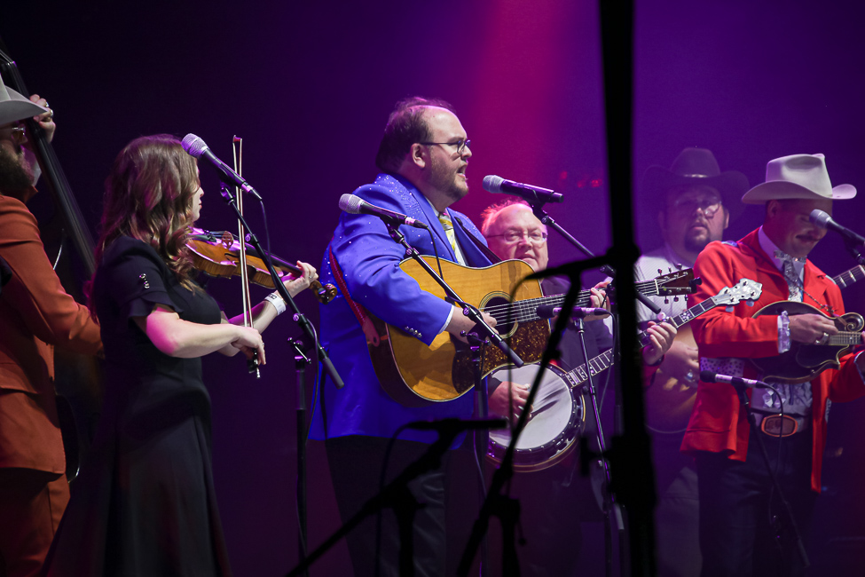 Leanna Price, Bobby Osborne Jr, and Wynn Osborne join The Po' Ramblin' Boys for a Bobby Osborne Tribute at the Red Hat Amphitheater during IBMA Bluegrass Live! (9/30/23) - photo © Frank Baker