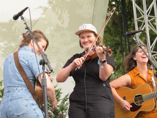 Celia Woodsmith, Kimber Ludiker, and Avril Smith with Della Mae at Hardly Strictly Bluegrass 2023 - photo © Dave Berry