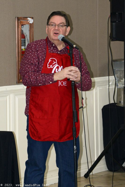 Joe Mullins welcomes everyone to the fall 2023 Industrial Strength Bluegrass Festival Charity Breakfast - photo © Bill Warren