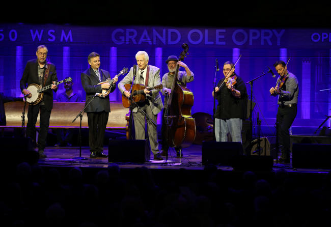 Tony Trischka, Ronnie McCoury, Del McCoury, Michael Cleveland, and Jason Carter at the 100th Birthday Celebration for Earl Scruggs at The Ryman Auditorium (1/6/24) - photo © Bryce LaFoon