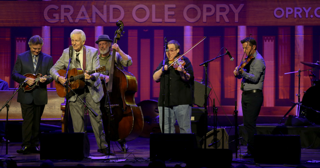 Ronnie McCoury, Del McCoury, Michael Cleveland, and Jason Carter at the 100th Birthday Celebration for Earl Scruggs at The Ryman Auditorium (1/6/24) - photo © Bryce LaFoon