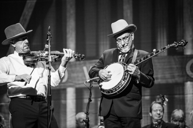 Johnny Warren and Charlie Cushman with The Earls of Leicester at the 100th Birthday Celebration for Earl Scruggs at The Ryman Auditorium (1/6/24) - photo © Bryce LaFoon