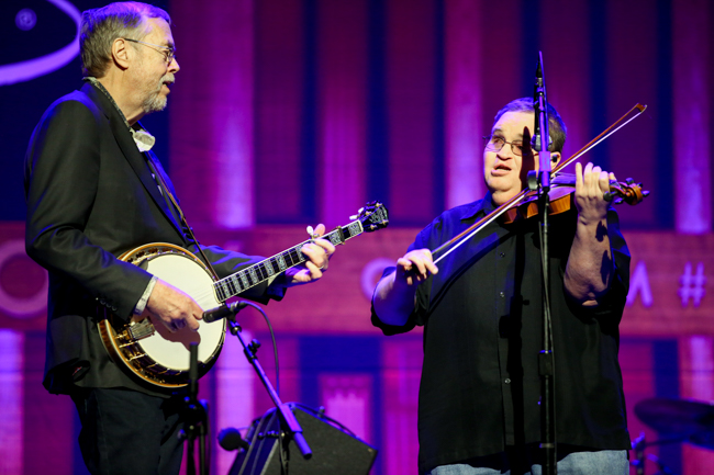 Tony Trischka and Michael Cleveland at the 100th Birthday Celebration for Earl Scruggs at The Ryman Auditorium (1/6/24) - photo © Bryce LaFoon