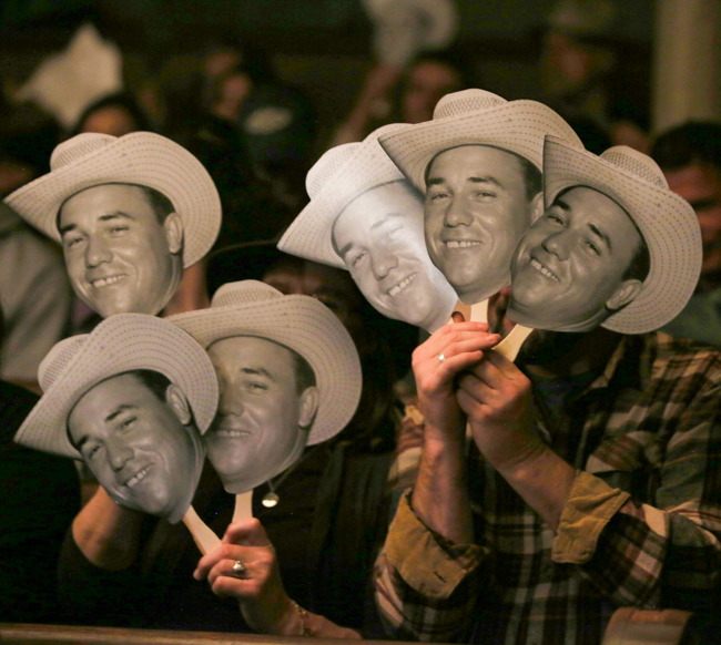 Scruggs masks abound at the 100th Birthday Celebration for Earl Scruggs at The Ryman Auditorium (1/6/24) - photo © Bryce LaFoon