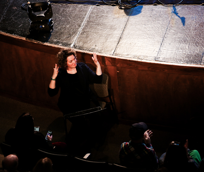 Sign language interpreter at Remembering Earl for The Earl Scruggs Center in Shelby, NC (1/13/24) - photo © Bryce LaFoon