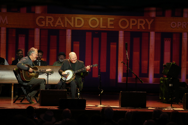 Bryan Sutton and Jim Mills at the 100th Birthday Celebration for Earl Scruggs at The Ryman Auditorium (1/6/24) - photo © Bryce LaFoon