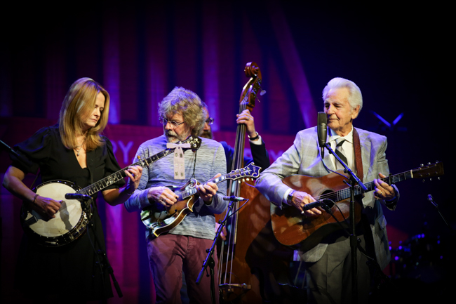Alison Brown, Sam Bush, Alan Bartram, and Del McCoury at the 100th Birthday Celebration for Earl Scruggs at The Ryman Auditorium (1/6/24) - photo © Bryce LaFoon