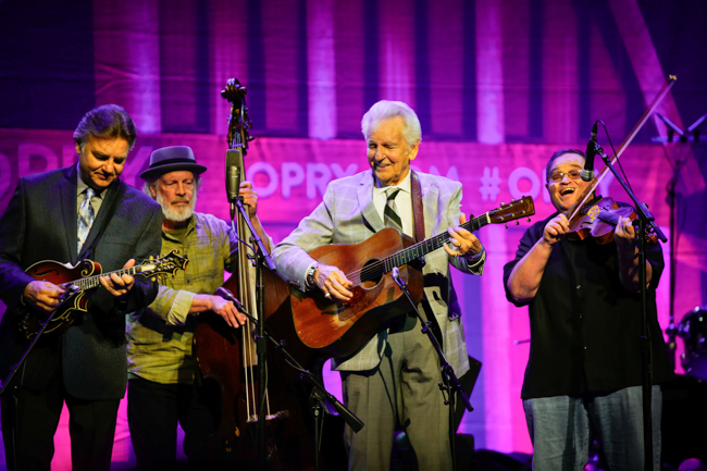 Ronnie McCoury, Todd Phillips, Del McCoury, and Michael Cleveland at the 100th Birthday Celebration for Earl Scruggs at The Ryman Auditorium (1/6/24) - photo © Bryce LaFoon