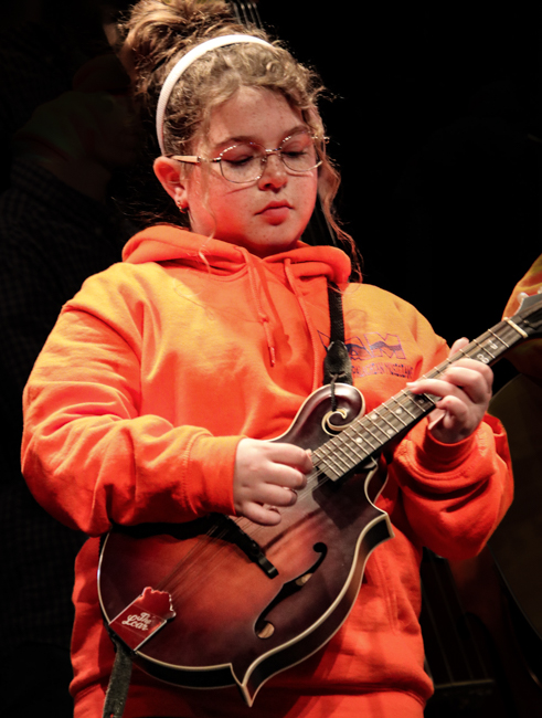 Sweet Potato Pie Kids mandolin player at 2024 Winter Bluegrass Jubilee – photo © G Nicholas Hancock