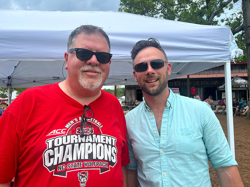 Steve Dilling and Skip Cherryholmes of host band Sideline at the 2024 Big Lick Bluegrass Festival - photo © Sandy Hatley