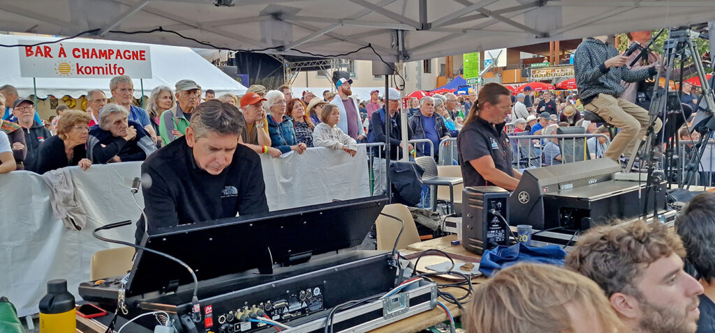 Sound crew hard at work at Bluegrass in La Roche 2025 - photo © Angelika Hernmarck