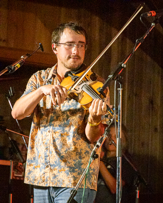 Nathan Aldridge with the Dan Tyminski Band at the summer 2025 Gettysburg Bluegrass Festival - photo © Frank Baker