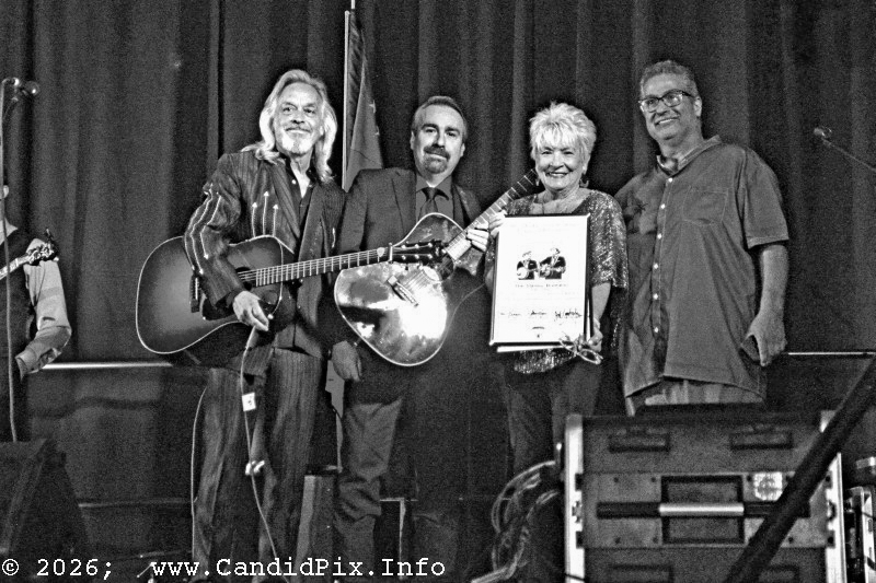 The Stanley Brothers are honored with the Norman Adams League of Innovators award at the 2026 Jekyll Island Bluegrass Festival - photo © Bill Warren