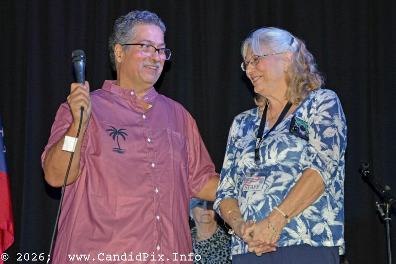 Promoters Ernie and Debi Evans at the 2026 Jekyll Island Bluegrass Festival - photo © Bill Warren