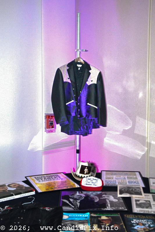 Dr. Ralph Stanley's coat and hat on display at the 2026 Jekyll Island Bluegrass Festival - photo © Bill Warren