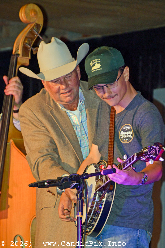 Keith Bass and Logan Lobdel with Ian Lane & Southern Flavor at the 2026 Palatka Bluegrass Festival - photo © Bill Warren