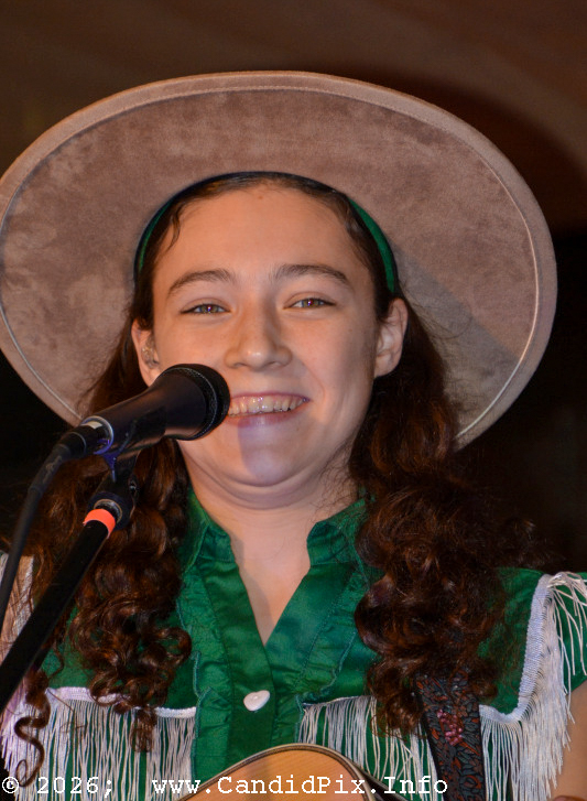 Akulina Shamanov with The Alaskan Sunnyside Sisters at the 2026 Palatka Bluegrass Festival - photo © Bill Warren