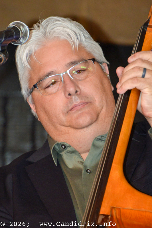 Mickey Harris with Rhonda Vincent & The Rage at the 2026 Palatka Bluegrass Festival - photo © Bill Warren