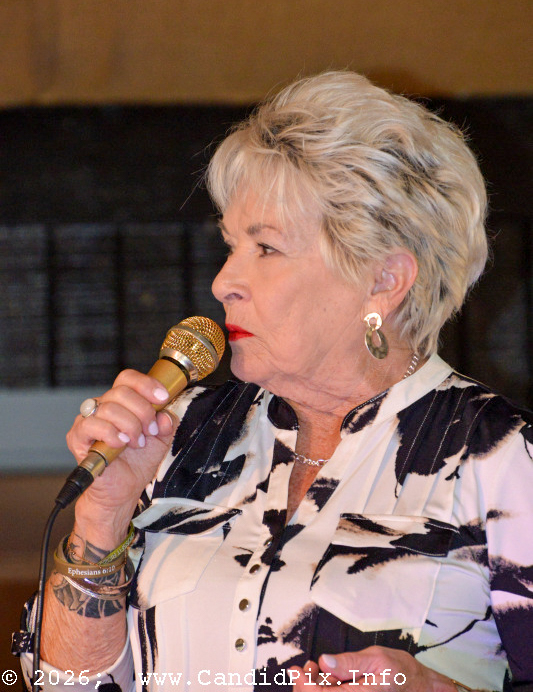 MC Sherry Boyd at the 2026 Palatka Bluegrass Festival - photo © Bill Warren