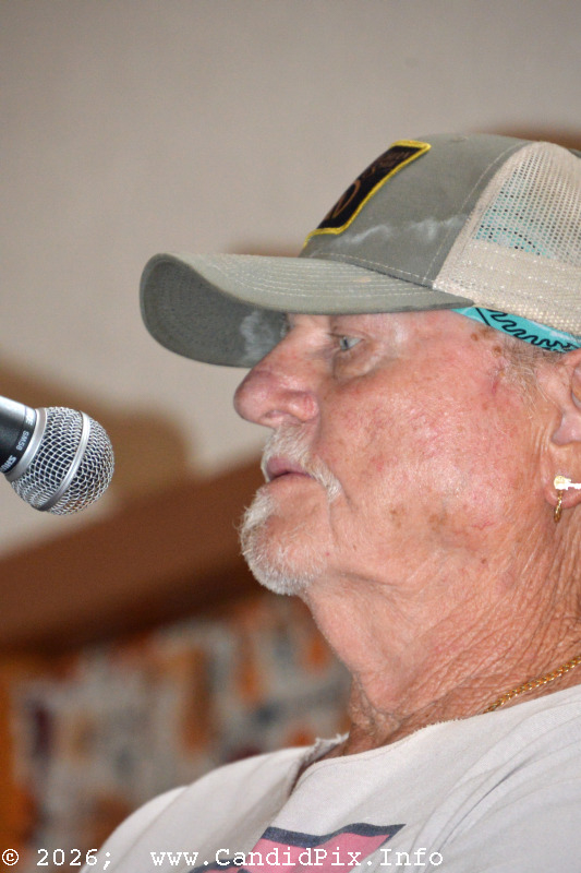 Bruce Watson welcomes everyone to the show with Nick Dumas & Branchline at Hollow Point Farm (2/22/26) - photo © Bill Warren
