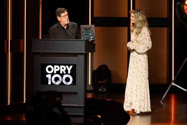 Alison Krauss receives a special gift from the Grand Ole Opry for the 25th Anniversary of the O Brother, Where Art Thou? soundtrack (2/28/26) - photo © Grand Ole Opry