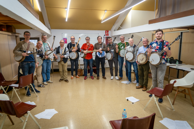 Banjo students with Lluis Gomez at the 2026 Barcelona Bluegrass Camp - photo © Josep Ponsa Camps