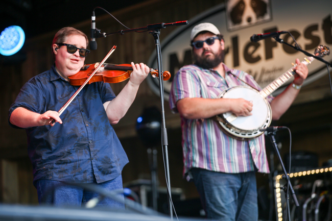 Michael Cleveland and Cody Looper with Flamekeeper at MerleFest 2026 - photo © Bryce Lafoon