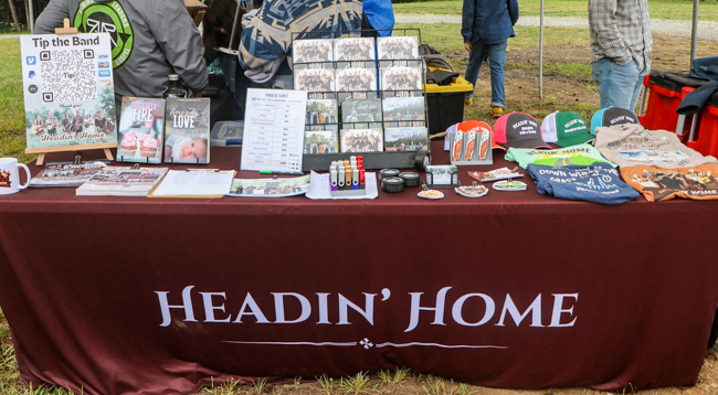 Headin' Home merch table at the 2026 Tony Rice Memorial MusicFest - photo © G. Nicholas Hancock