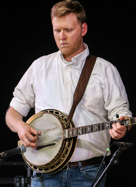 Brady Wallen with The Burnett Sisters at the 2026 Tony Rice Memorial Day MusicFest at Camp Spring - photo © G. Nicholas Hancock