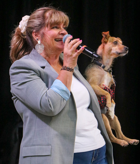 MC Cindy Baucom at the 2026 Tony Rice Memorial Day MusicFest at Camp Spring - photo © G. Nicholas Hancock