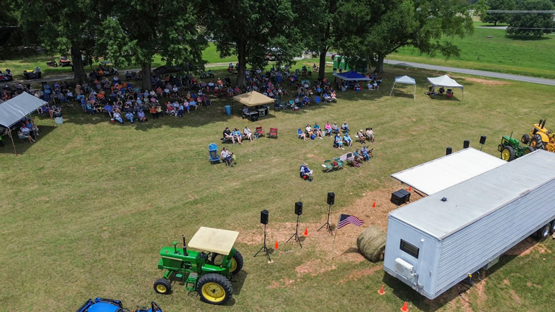 Drone shot at Gospel on the Farm 2026 - photo courtesy of The Gospel Plowboys