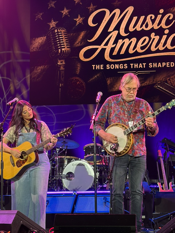 Jaelee Roberts and Tony Trischka at Music America: Songs That Shaped Us at the Bruce Springsteen Center (6/4/26) - photo © Ariel Rosenberg