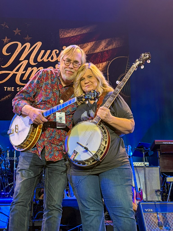 Tony Trischka and Gena Britt at Music America: Songs That Shaped Us at the Bruce Springsteen Center (6/4/26) - photo © Ariel Rosenberg