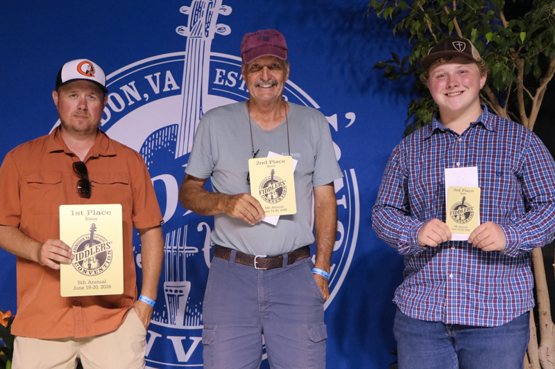 Adult Bass Fiddle winners at the 2026 Abingdon Fiddlers' Convention - photo © G. Nicholas Hancock