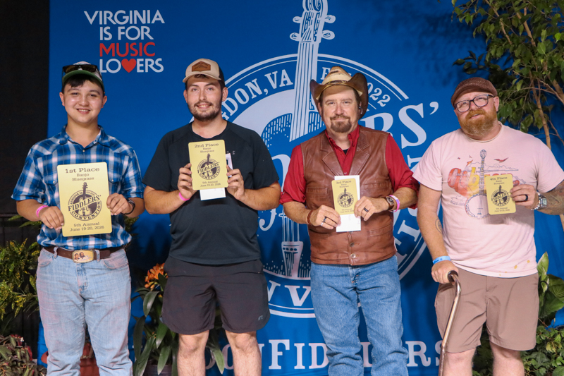 Adult Bluegrass Banjo winners at the 2026 Abingdon Fiddlers' Convention - photo © G. Nicholas Hancock