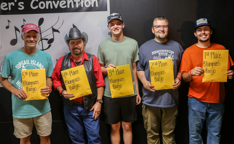 Adult Bluegrass Banjo winners at the 2026 Mount Airy Fiddlers' Convention - photo © G. Nicholas Hancock