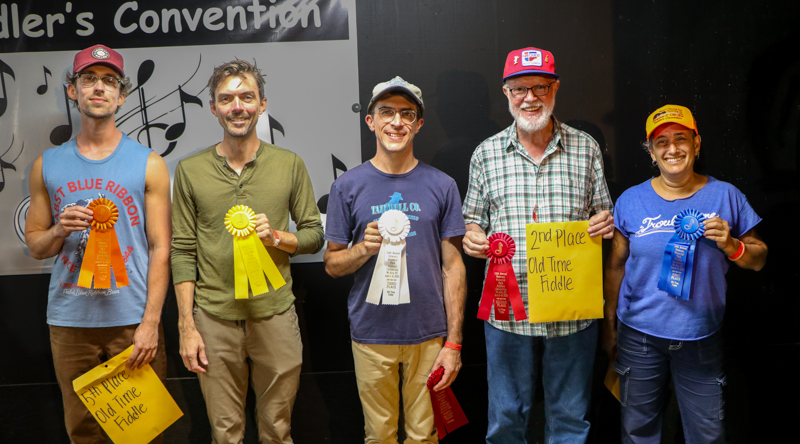 Adult Old-time Fiddle winners at the 2026 Mount Airy Fiddlers' Convention - photo © G. Nicholas Hancock