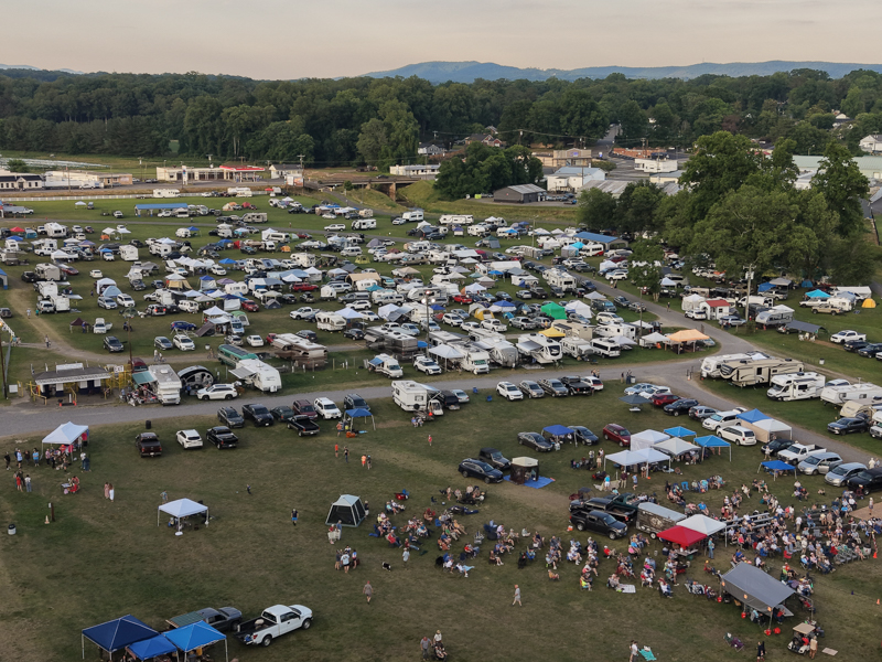Aerial view of part of the camping area at the 2026 Mount Airy Fiddlers' Convention - photo © G. Nicholas Hancock