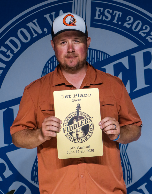 Andy Blevins, 1st Place Adult Bass Fiddle, at the 2026 Abingdon Fiddlers' Convention - photo © G. Nicholas Hancock
