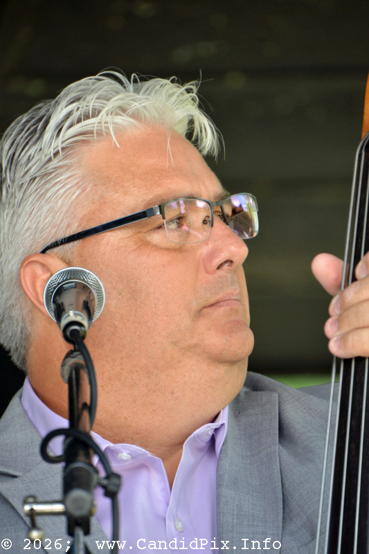 Mickey Harris with Rhonda Vincent & The Rage at the 2026 Cherokee Bluegrass Festival - photo © Bill Warren