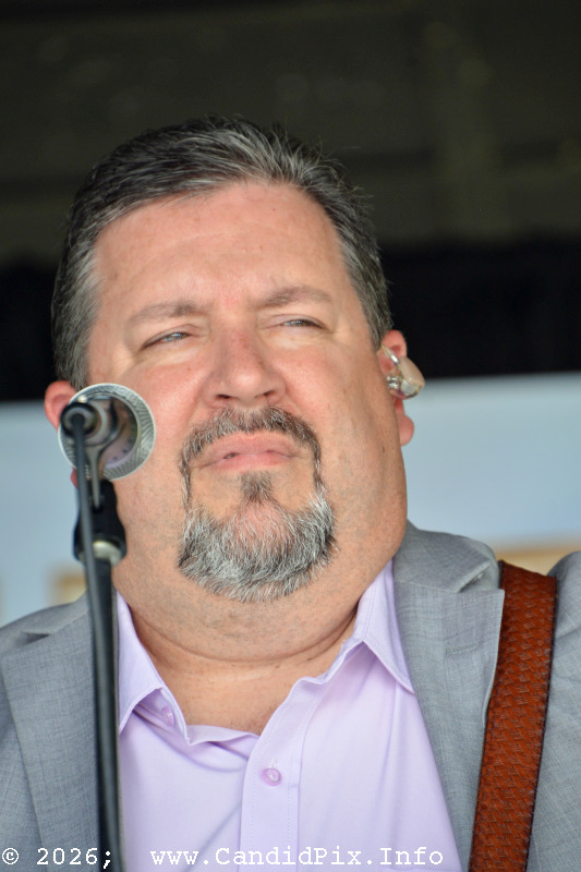 Aaron McDaris with Rhonda Vincent & The Rage at the 2026 Cherokee Bluegrass Festival - photo © Bill Warren