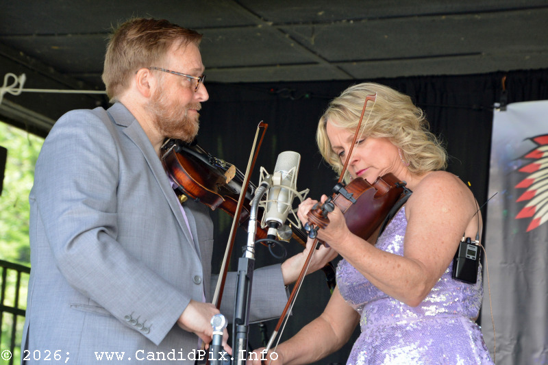 Adam Haynes twinning with Rhonda Vincent at the 2026 Cherokee Bluegrass Festival - photo © Bill Warren