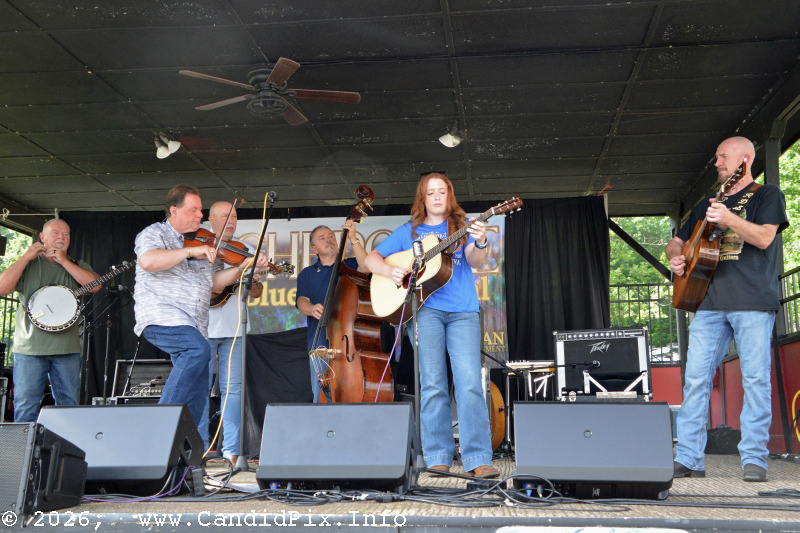 Lilly Anne Syrlinga with Fast Track at the 2026 Cherokee Bluegrass Festival - photo © Bill Warren
