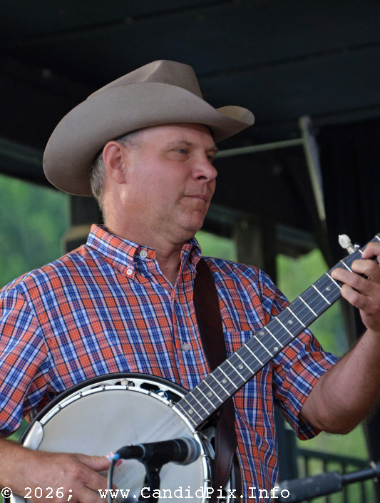 George Buckner with The Darren Nicholson Band at the 2026 Cherokee Bluegrass Festival - photo © Bill Warren