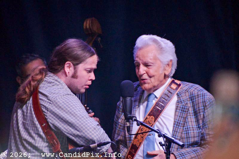 Billy Strings and Del McCoury at the 2026 Charlotte Bluegrass Festival - photo © Bill Warren