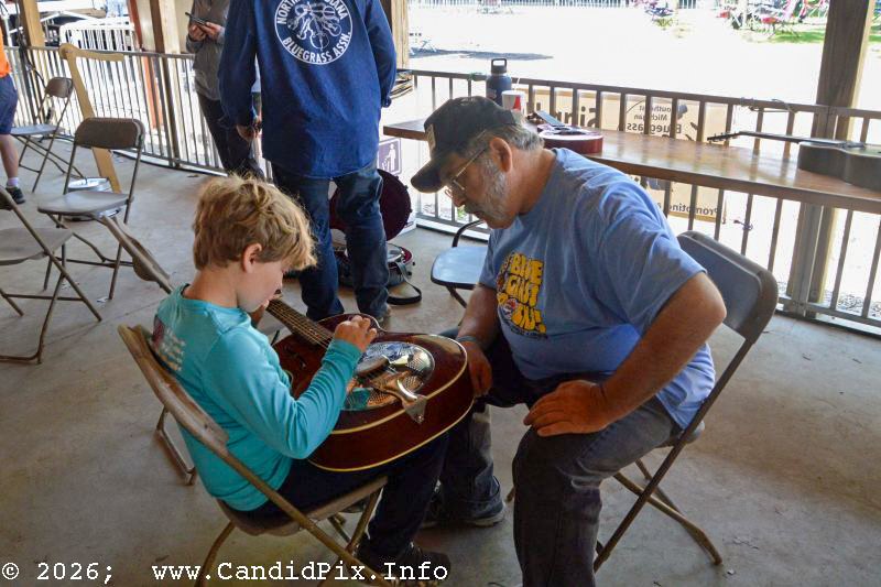 Instrument Petting Zoo for kids at the 2026 Charlotte Bluegrass Festival - photo © Bill Warren