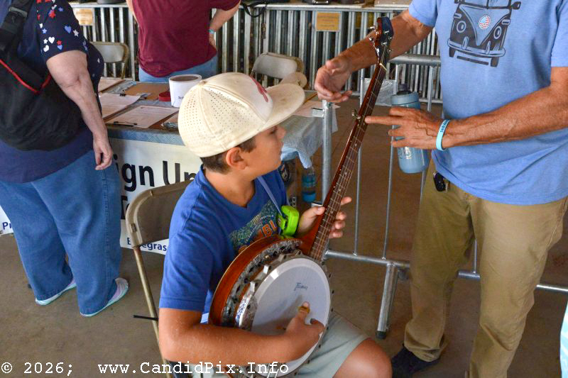 Instrument Petting Zoo for kids at the 2026 Charlotte Bluegrass Festival - photo © Bill Warren