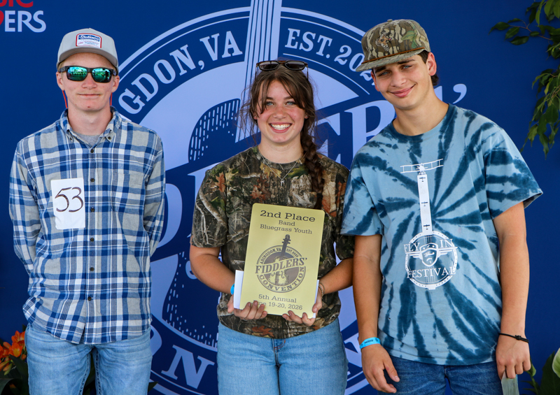 Gladson & Company, 2nd Place Youth Bluegrass Band, at the 2026 Abingdon Fiddlers' Convention - photo © G. Nicholas Hancock