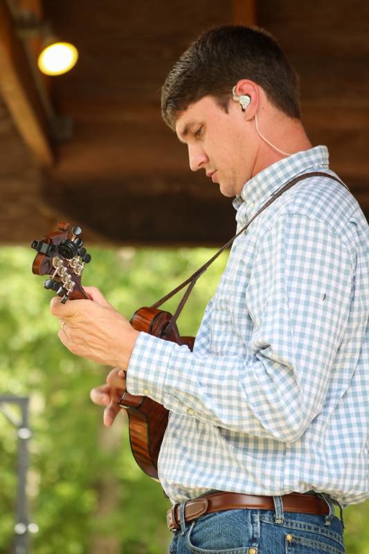 Adam Miller with Lonesome River Band at the final Willow Oak festival in June 2026 - photo © Laura Ridge