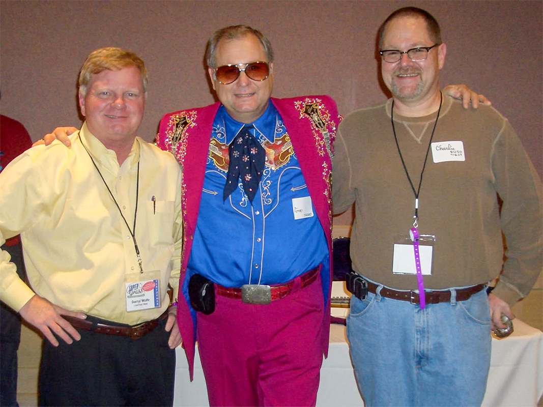 Darryl Wolfe and Tom Isenhour at the 2006 LoarFest West in Bakersfield,  California with the late Charlie Derrington of Gibson.